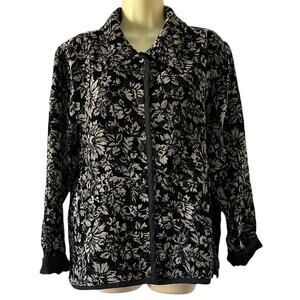 Black Tapestry Print Reversible Flocked Jacket Size Large Boxy Vintage Look